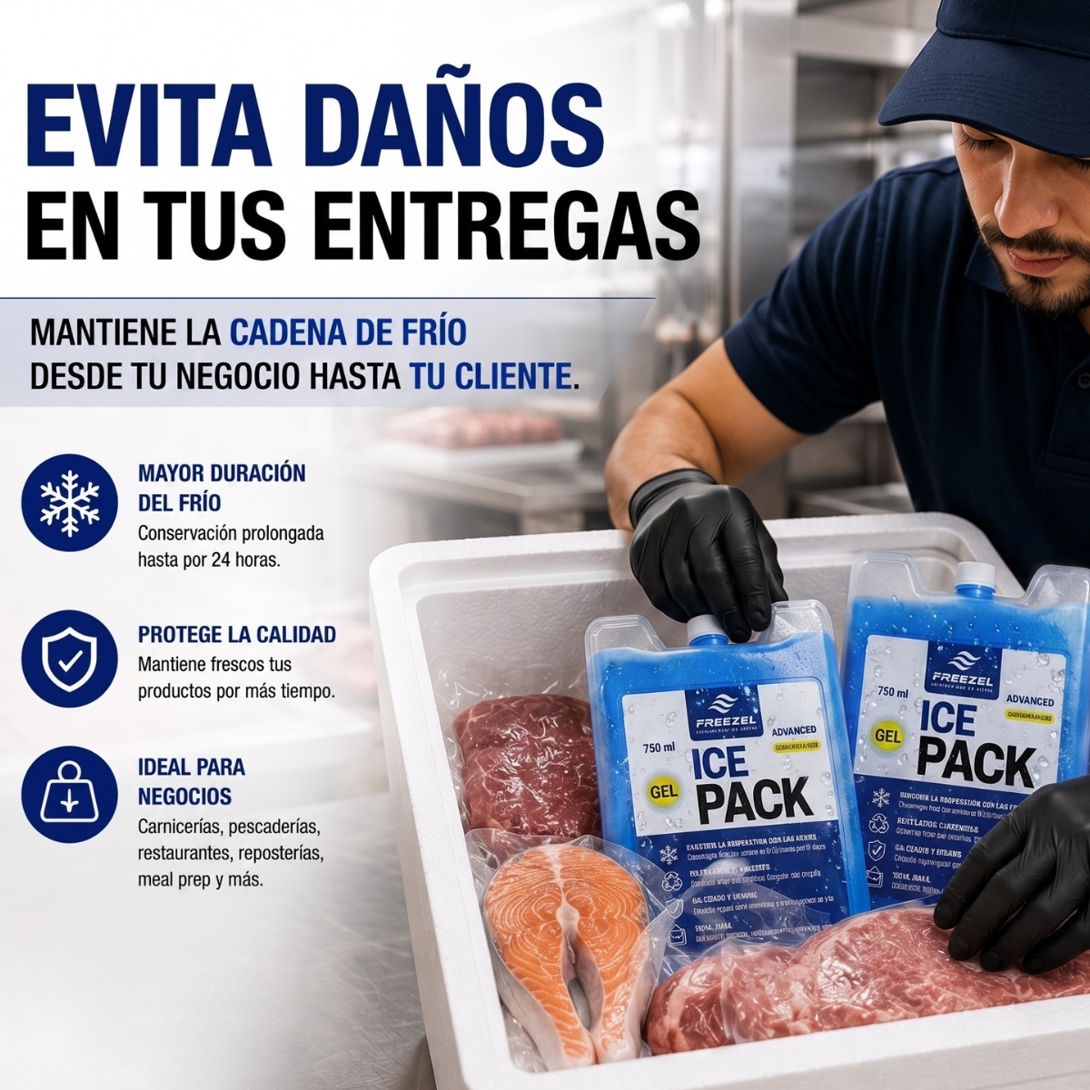 Kit x3 Pila de Frío Mediana 750 ml FREEZEL Reutilizable para Cadena de Frío