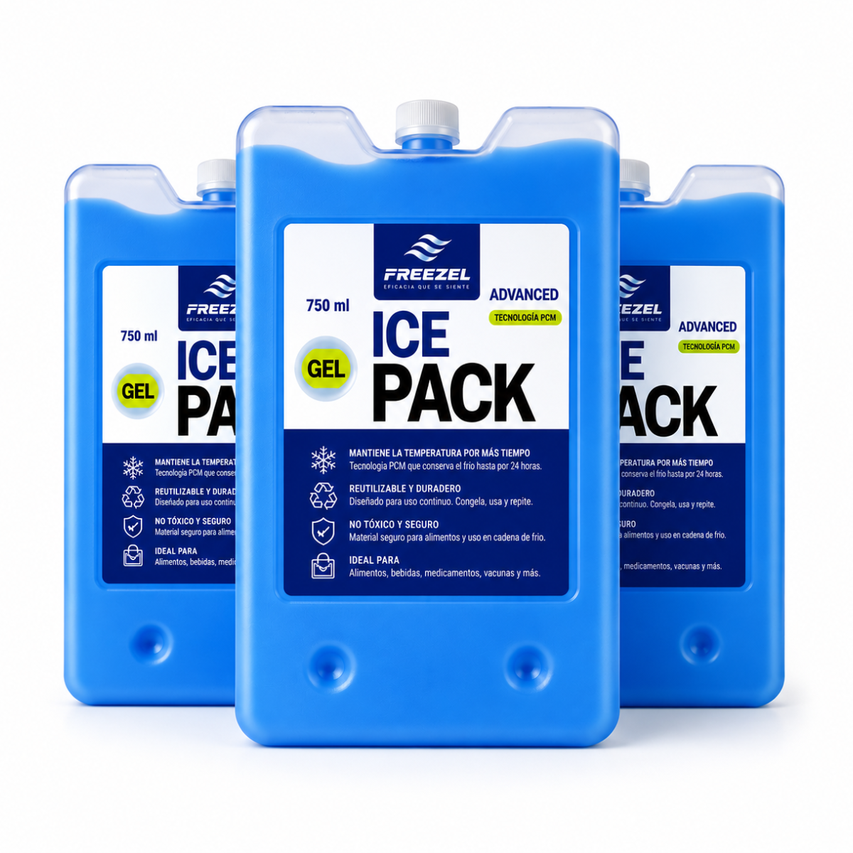 Kit x3 Pila de Frío Mediana 750 ml FREEZEL Reutilizable para Cadena de Frío