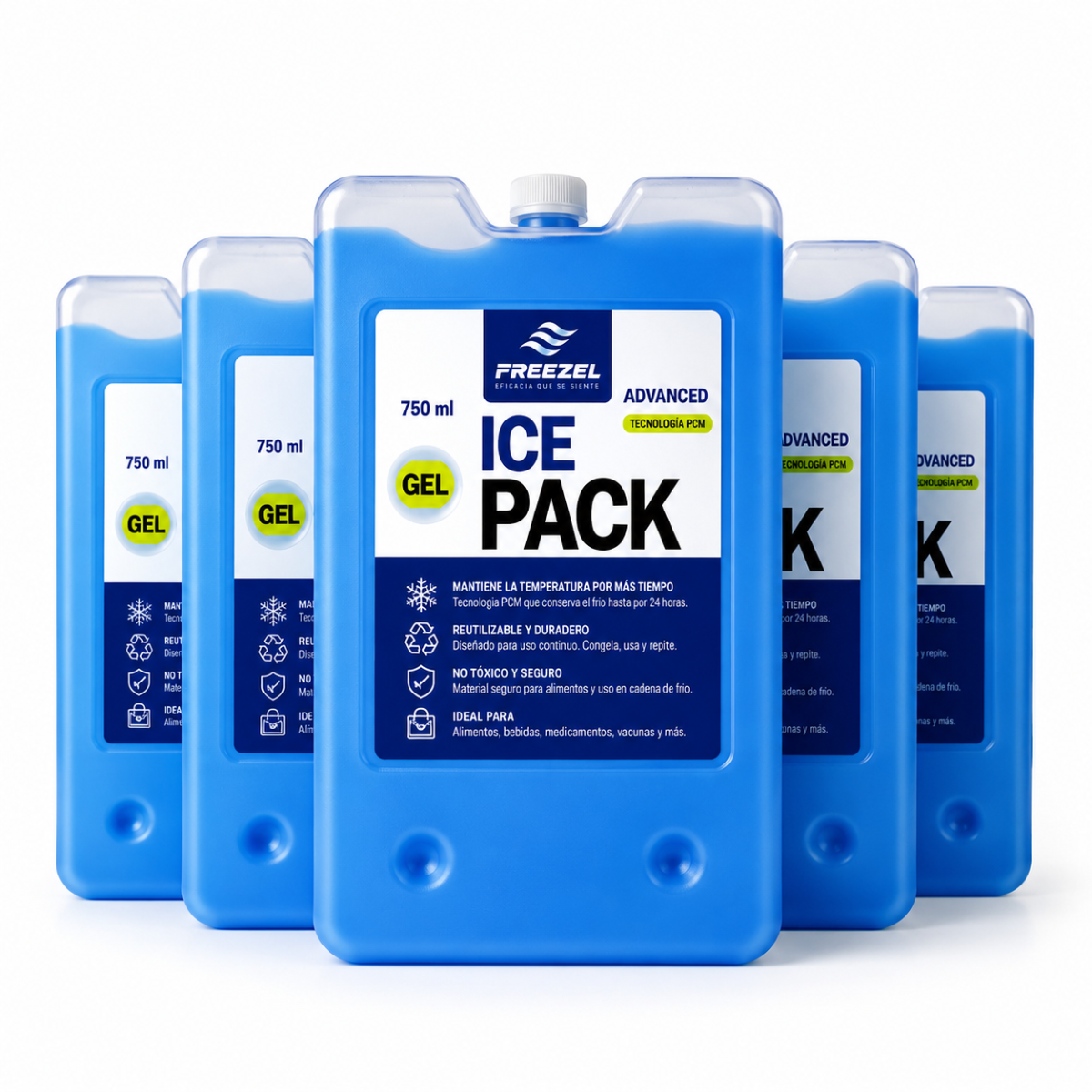 Kit x5 Pila de Frío Mediana 750 ml FREEZEL Reutilizable para Cadena de Frío